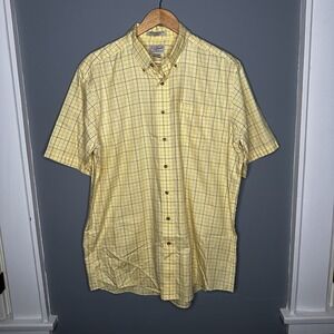 LL Bean Mens Wrinkle Resistant Shirt Plaid Light Yellow Blue‎ Short Sleeve LT